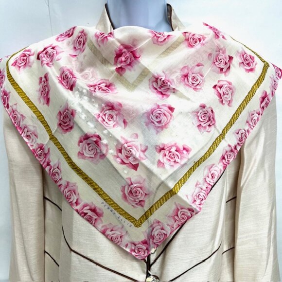 (2) Unused Perry Ellis & Renoma Mini Scarf/handker cottonPink Blue Floral-18"(11 - Picture 4 of 12